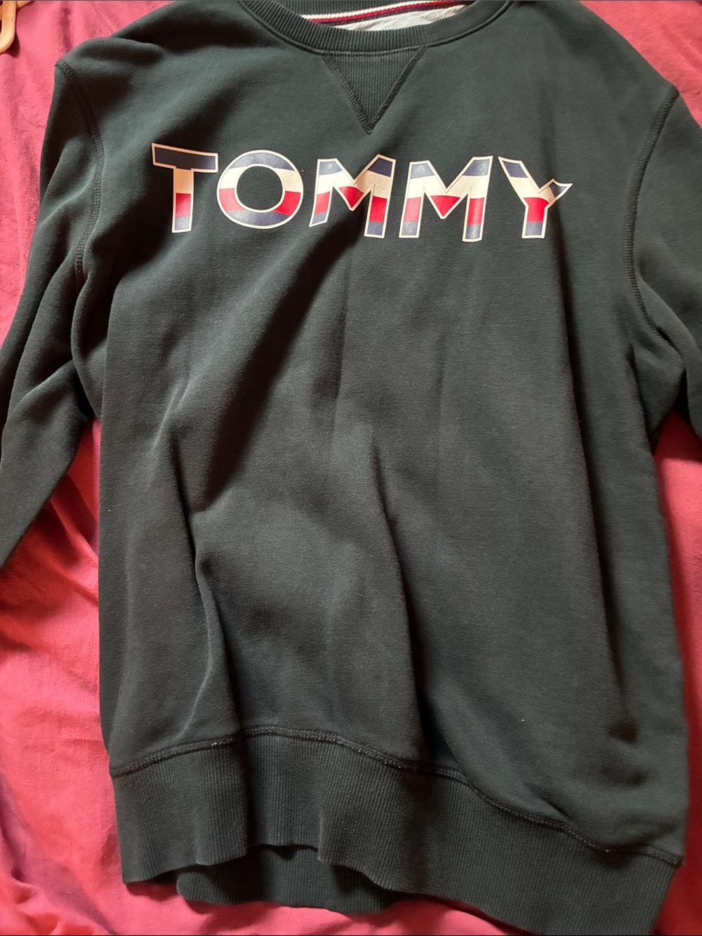 Tommy Hilfiger Black Crewneck with Multi-Color TOMMY Logo